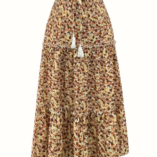 Boho Skirt Women's Plus Ditsy Floral Print Maxi Skirt
