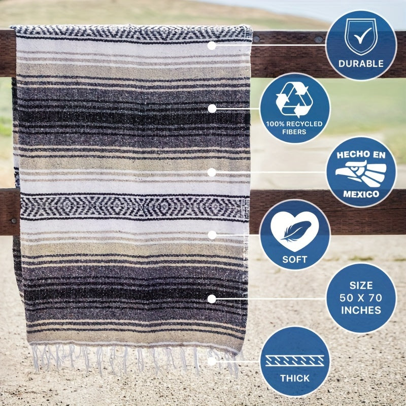Handwoven Mexican Blanket for Yoga Picnic Camping Equestrian Saddle