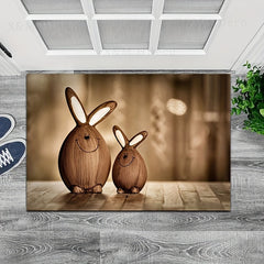 Rabbit Pattern Kitchen Mat Wooden Striped Carpet Washable Rug