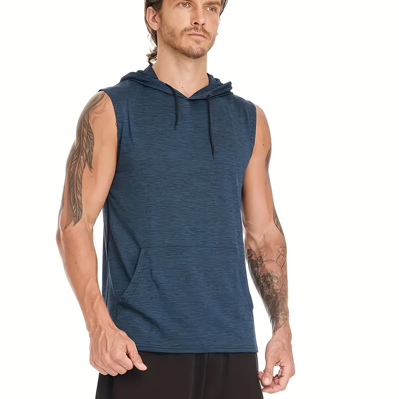 Men's Workout Hooded Tank Tops Quick Dry Gym Hoodies Running Shirts Bodybuilding