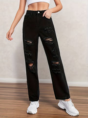 Girls Ripped Jeans Casual Pocket Denim Pants Teen Kids Spring Summer