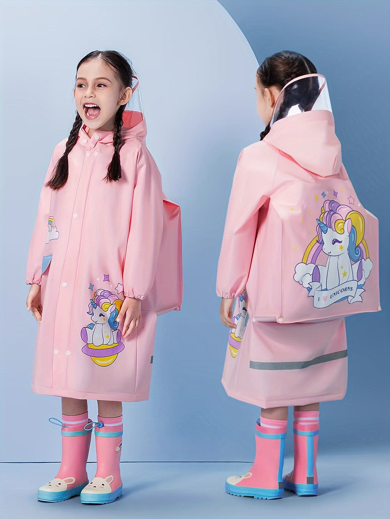 Waterproof Unicorn Graphic Raincoat Poncho for Girls