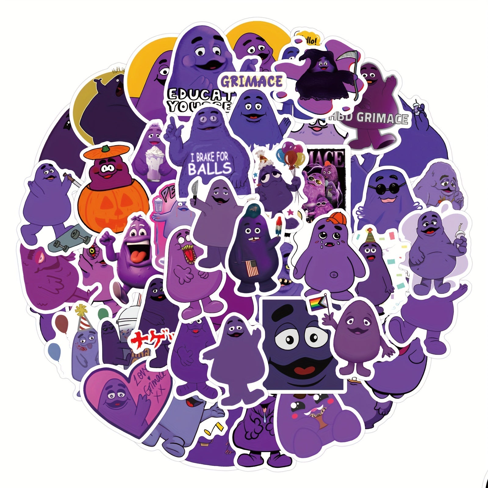 60pcs Grimace Ghost Face Vinyl Stickers for Water Bottles Laptop