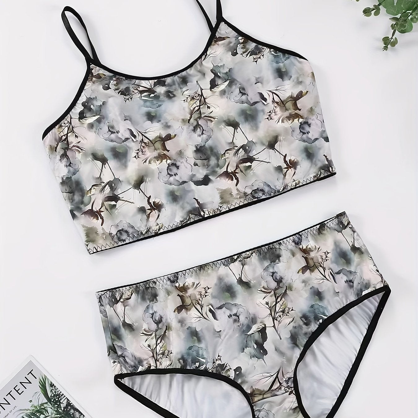 Ink Painting Print Bra & Panty Set