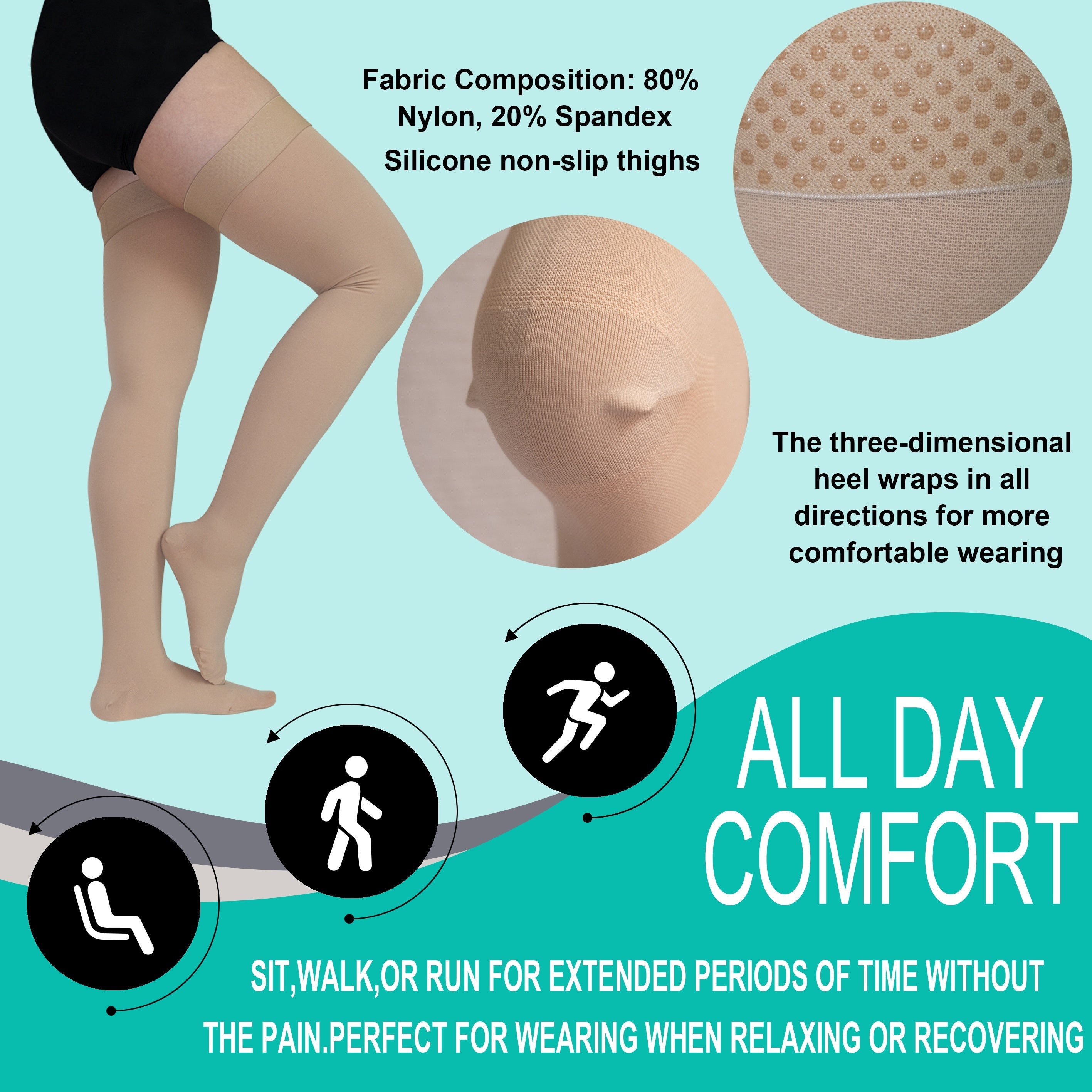 30-40 mmHg Comp Stockings Thigh High Closed Toe for Varicose & Edema