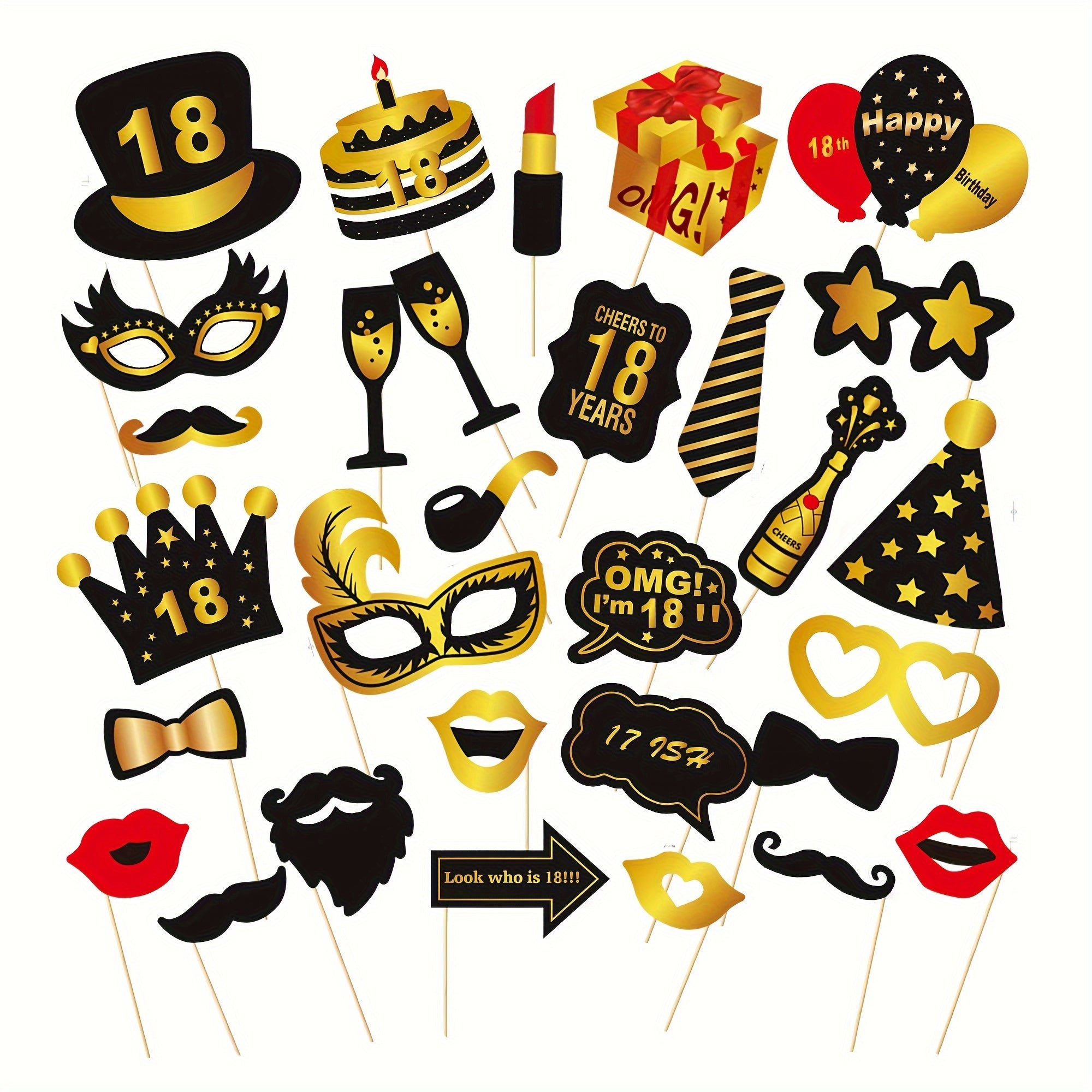 30pcs Golden Birthday Photo Props Party Decoration Shooting Supplies