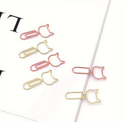 50pcs Cat Shaped Paper Clips Office Stationery Metal Clips Golden Memo Clips