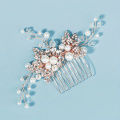 Bridal Faux Pearl Crystal Hair Comb, Wedding Rhinestone Insert Comb