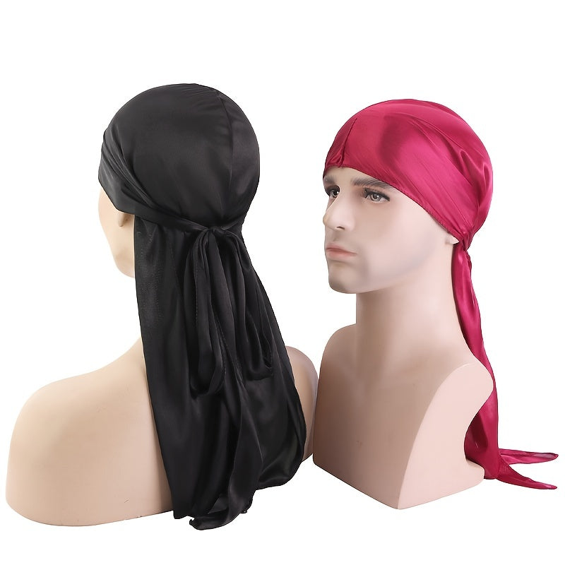 2pcs Wine Red Silk Bandage Pirate Hat Turban Hat Khaki Silky Durag
