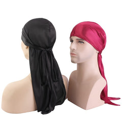 2pcs Wine Red Silk Bandage Pirate Hat Turban Hat Khaki Silky Durag