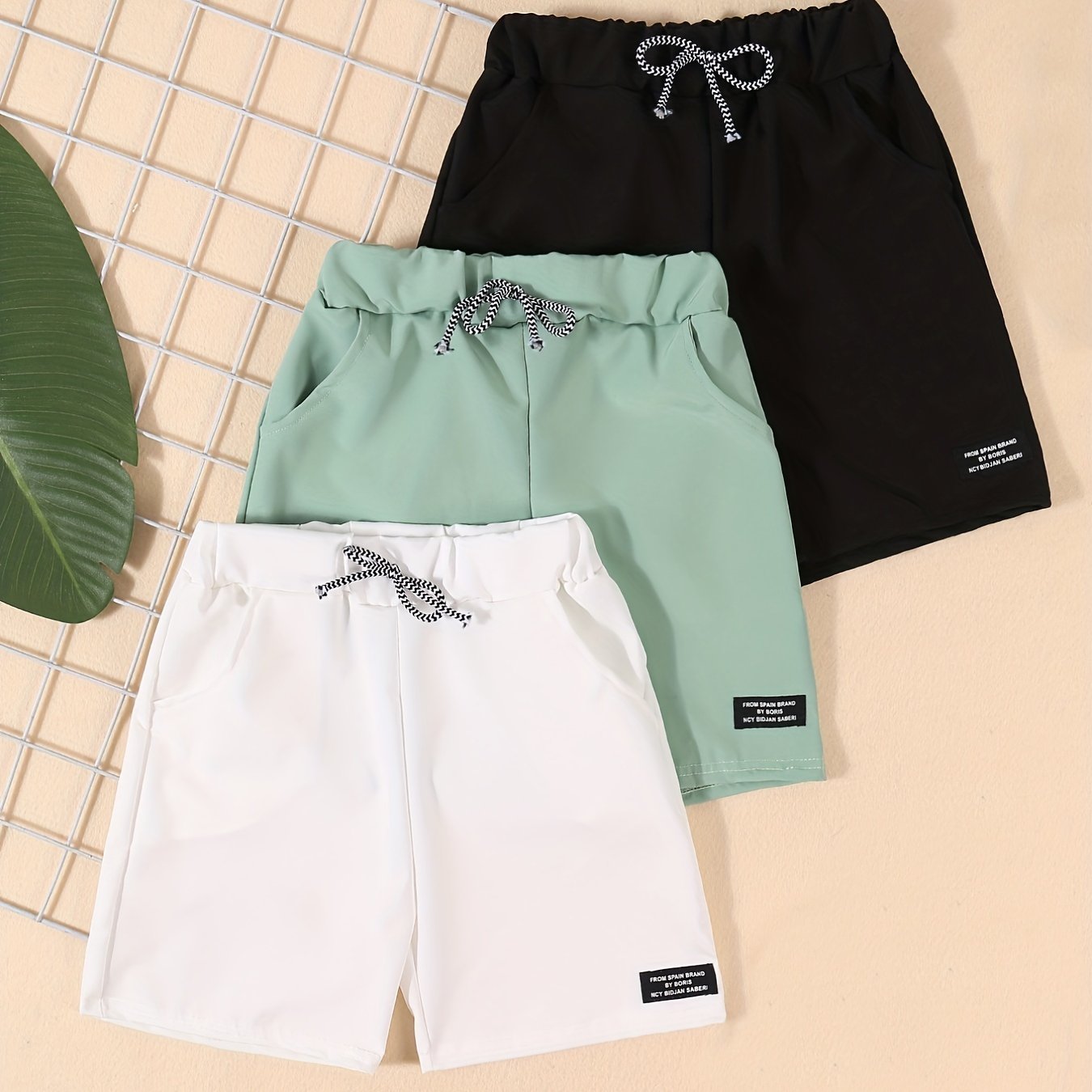 3pcs Boys Letter Print Shorts Elastic Waist Stretch Drawstring Summer Outdoor