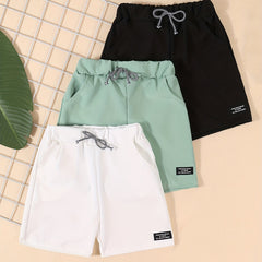 3pcs Boys Letter Print Shorts Elastic Waist Stretch Drawstring Summer Outdoor