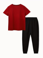 Boy's 2pcs Block Stitching T shirt & Sweatpants Set