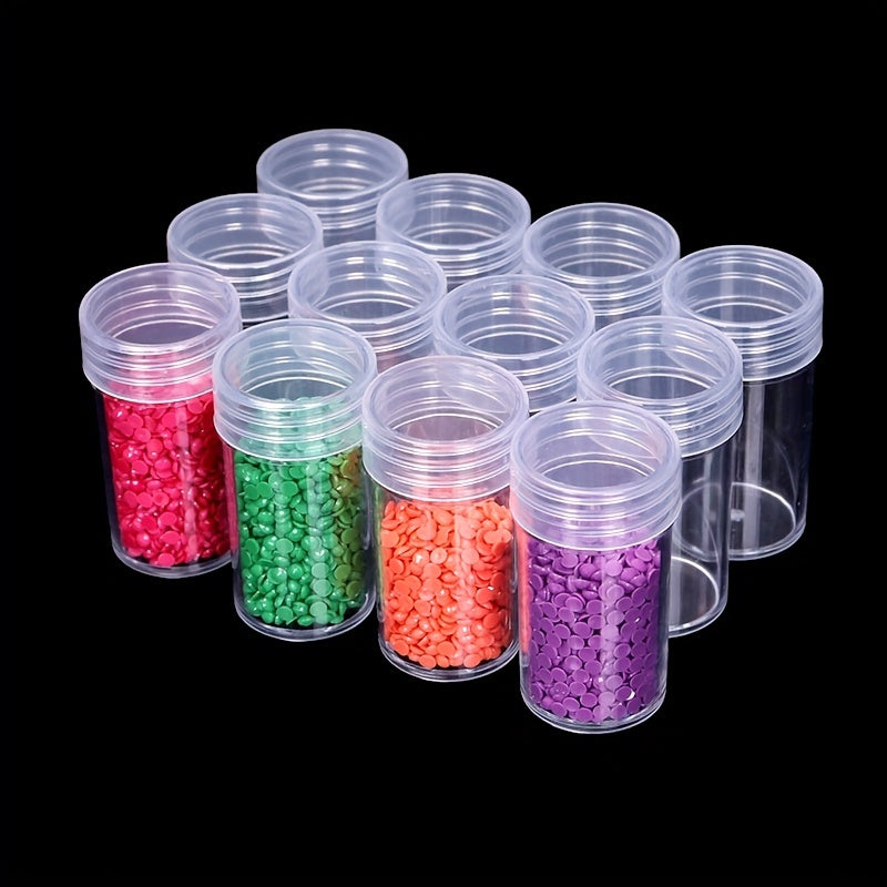 12pcs Clear Round Storage Bottles for DIY Craft and Jewelry