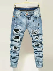 Men's Ripped Cotton Jeans Street Style Distressed Denim Pants