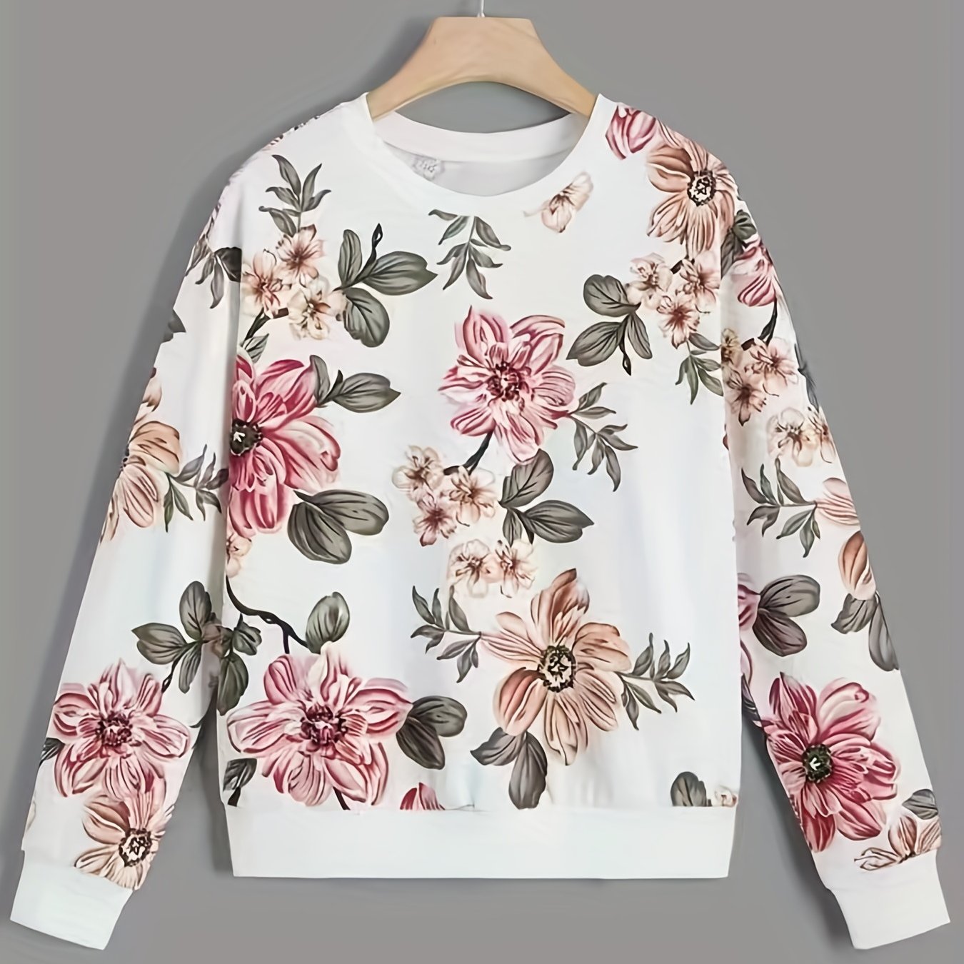 Floral Print Long Sleeve Crew Neck Sweatshirt for Women