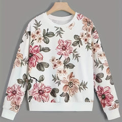 Floral Print Long Sleeve Crew Neck Sweatshirt for Women