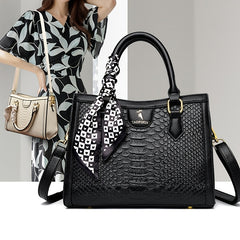 Crocodile Pattern Tote Bag Large Capacity Satchel Purse Scarf Decor Shoulder Bag