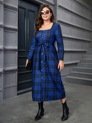 Plaid Print Maxi Dress With Belt