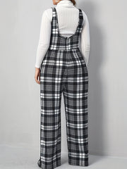 Plaid Overall Straight Leg Jumpsuit Button Decor