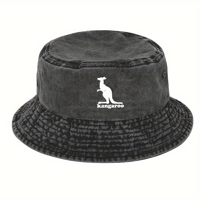 Kangaroo Patterned Fishing Cap Sunshade Bucket Hat for Outdoor Activities