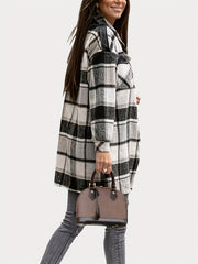 Plaid Print Shacket Jacket Long Sleeve Turn Down Collar Outerwear