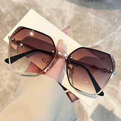 Rimless Gradient Sunglasses UV400 Protection Metal Sun Shades