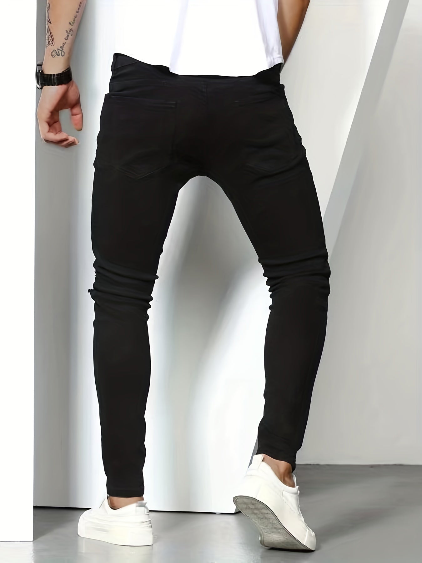 Slim Fit Ripped Jeans Mens Casual Street Style Stretch Denim Pants