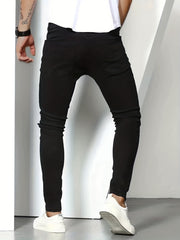 Slim Fit Ripped Jeans Mens Casual Street Style Stretch Denim Pants