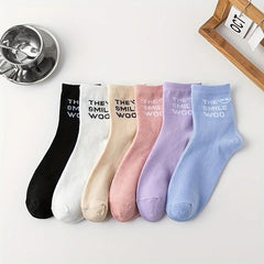 6 Pairs Letter Print Socks Women's Stockings & Hosiery