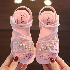 JIAGEYA Flower Decor Open Toe Sandals Lightweight Wear resistant Sandals Girls