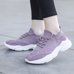 Women's Mesh Knit Sneakers Low Top Lace Up Casual Shoes