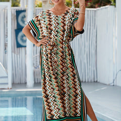 Chevron V Strips Belt Cover Up Kaftan