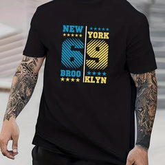 Retro Number & Letter Print Men's Graphic Crew Neck Active Tee