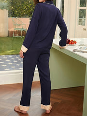 Colorblock Trim Pajama Set Top & Pants Women's Sleepwear