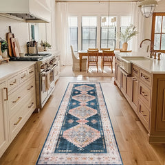 Geometric Pattern Washable Runner Rug Non Slip Vintage Print Rugs