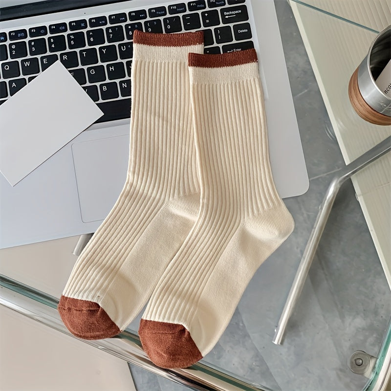 Striped Crew Socks Comfy & Breathable Women's Stockings