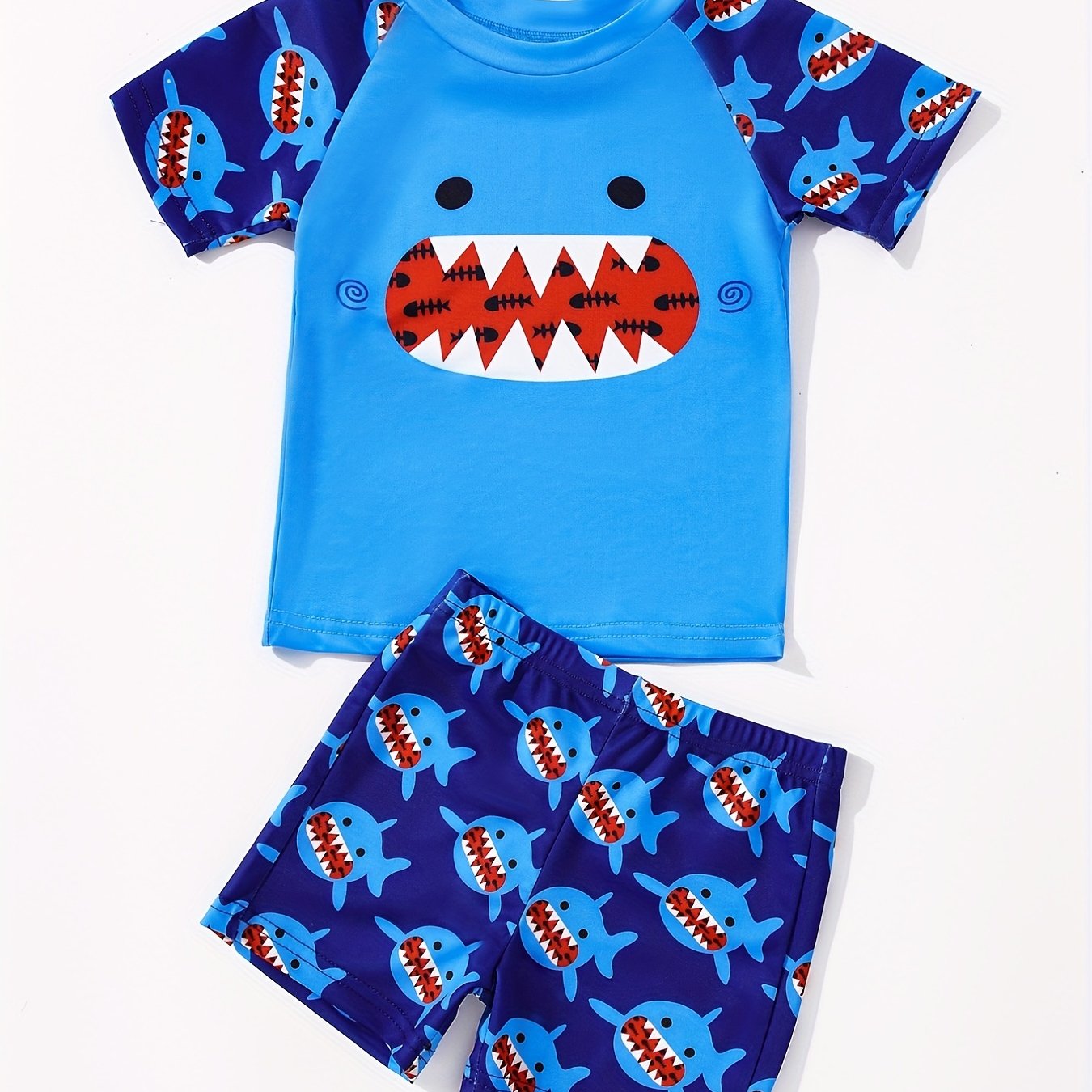 Boys Cartoon Shark Swimwear Set for Beach Vacation