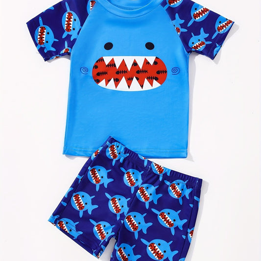 Boys Cartoon Shark Swimwear Set for Beach Vacation