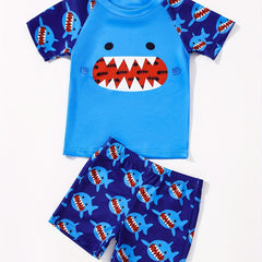 Boys Cartoon Shark Swimwear Set for Beach Vacation