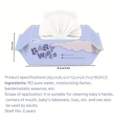 80pcs Soft Lightweight Baby Wipes for Hand & Mouth Cleaning
