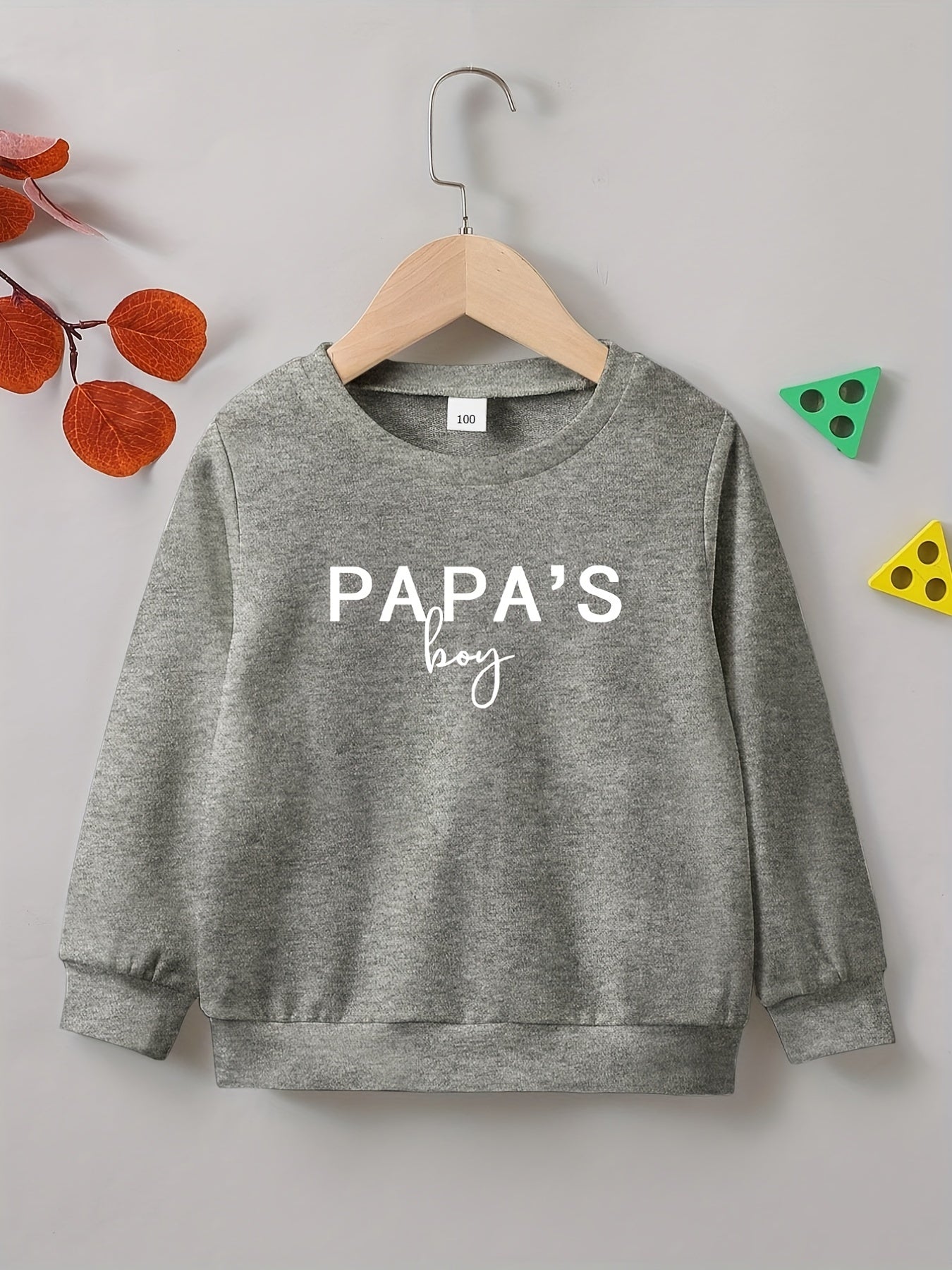 PAPA'S BOY Letter Print Boys Casual Pullover Sweatshirt
