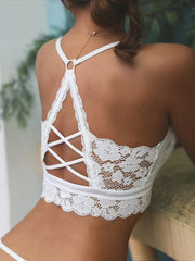 Floral Lace Wireless Push Up Bra Halter Neck Lingerie