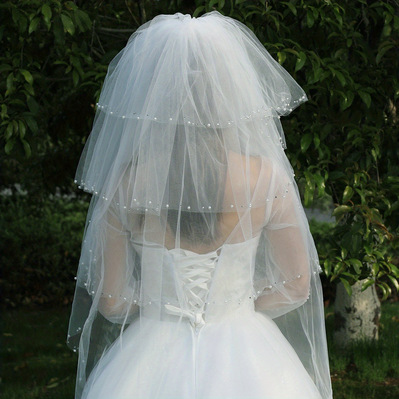 Bridal Wedding Layers Veil With Comb Faux Pearl Rhinestone Veil