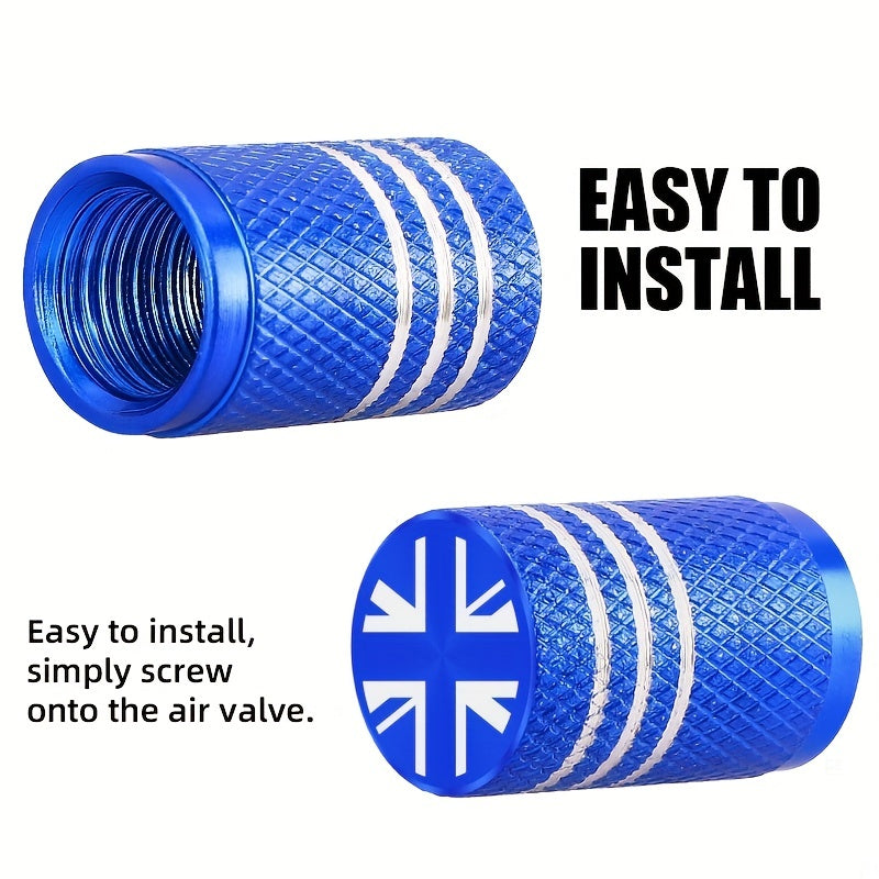 Set of 5 Metal Gasket Tire Valve Stems & Caps - British Standard