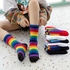 Kids Rainbow Striped Crew Socks 1-8Y