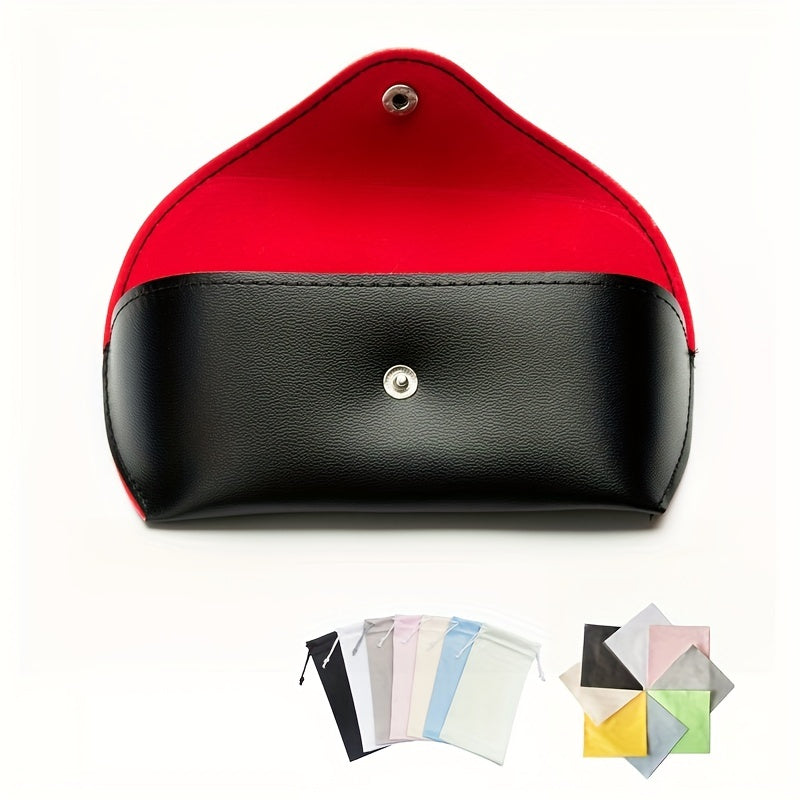 Snap Button Glasses Case Retro PU Leather Sunglasses Reading Glasses Storage Bag