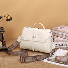Large Capacity Leather Handbag European Style Clasp Closure Beige Yellow Green