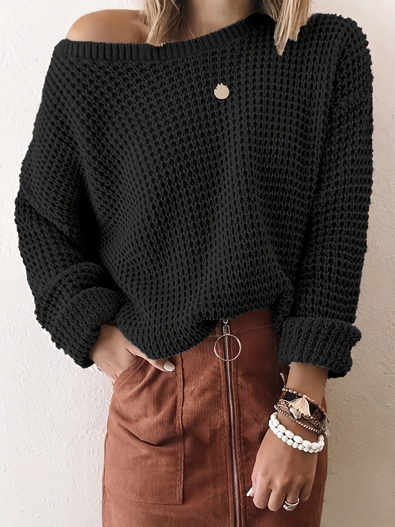 Casual Sweater Women's Plus Solid Long Sleeve Round Neck Knit Pullover
