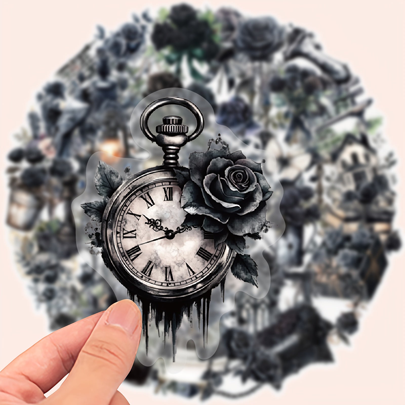 50pcs Rose & Vintage Newspaper Vinyl Stickers Reusable